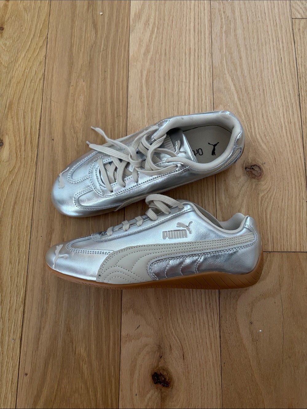 Puma Silver and Cream Metallic Low-Top Sneakers